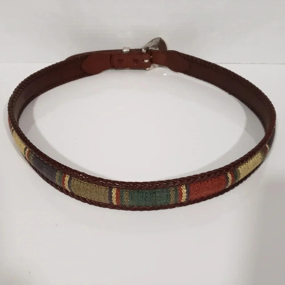 VTG Woven Multi-colored Fabric and  Leather Womans Belt,size 38. - Picture 2 of 7